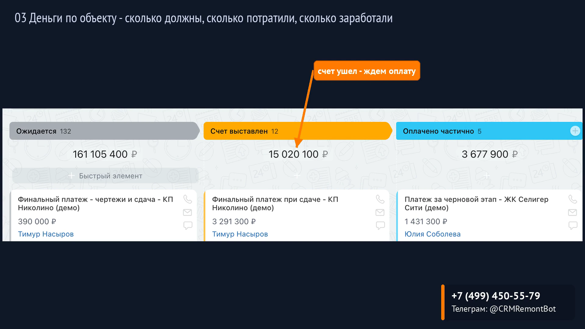 Деньги по объекту